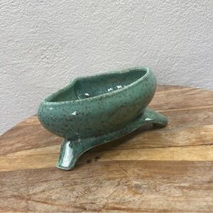 Vintage l 60s MCM Glazed Flower Succulent Triangular Corner Mini Footed Planter